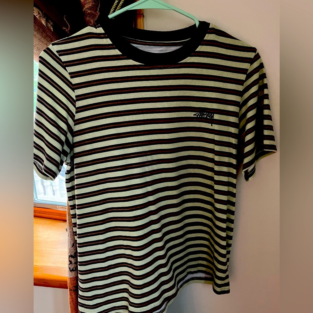 STUSSY Womens Printed Stripe Tee Green